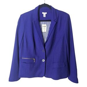 NWT Chicos L Orbital Purple Knit Pique Blazer Jacket Lined Pockets Career Office